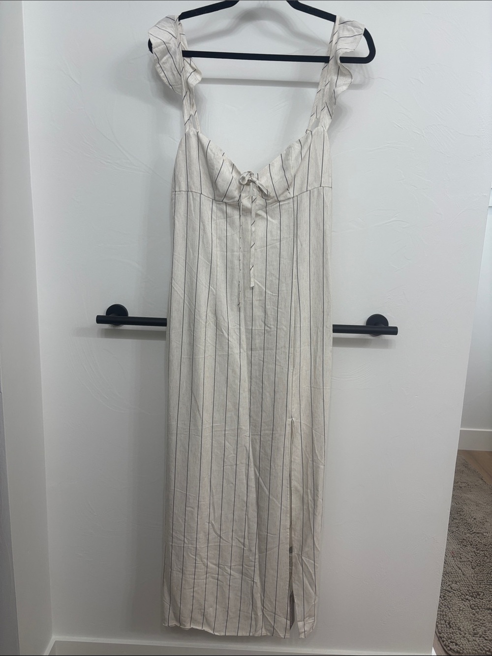 Missguided Cream Striped Tie-Front Midi Dress